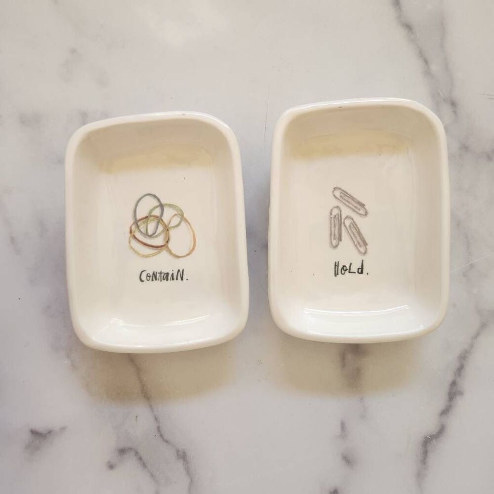 Rae Dunn magenta set set of two ceramic glossy storage trays trinket storage dis